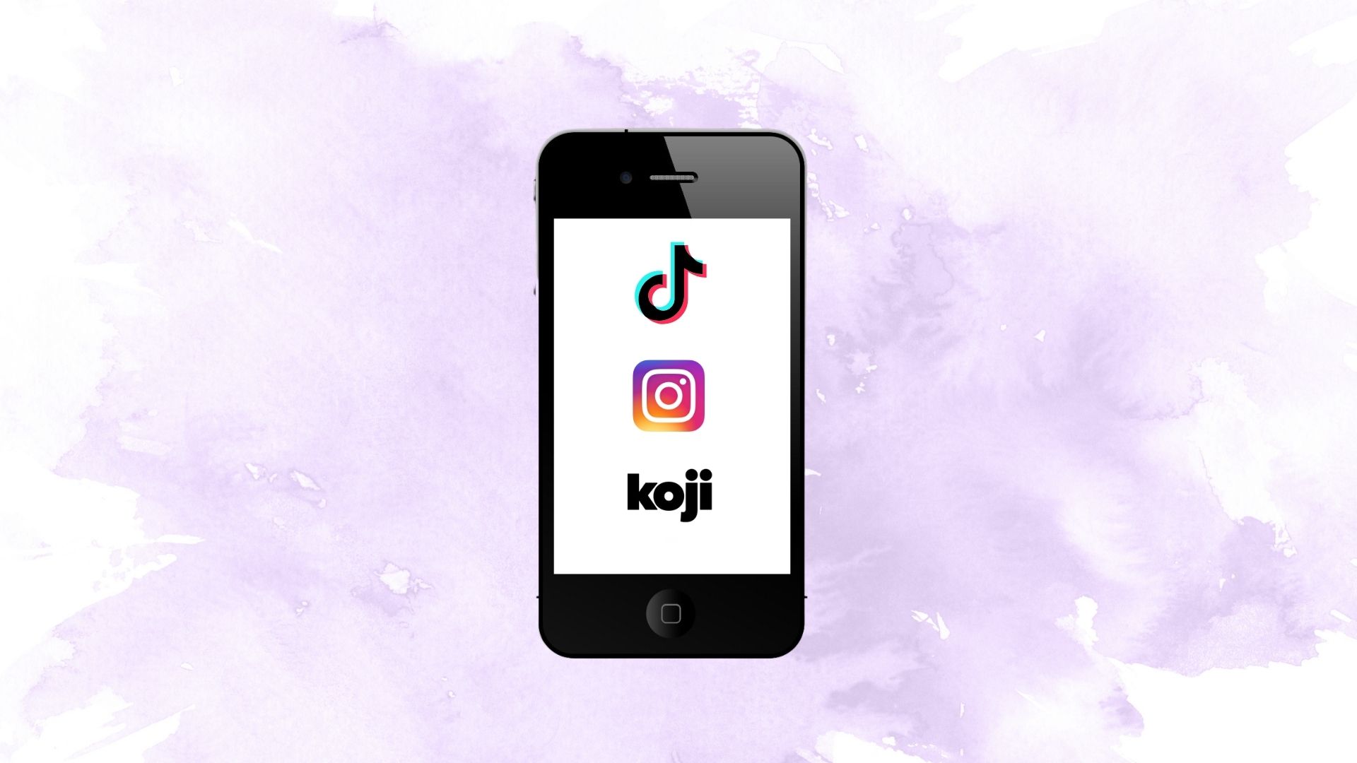 Icone di Tik Tok, Instagram e Koji sullo schermo di uno smartphone